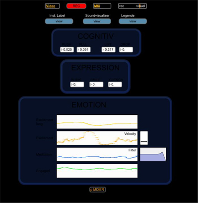 MIND MUSIC blaue Softwareoberfläche